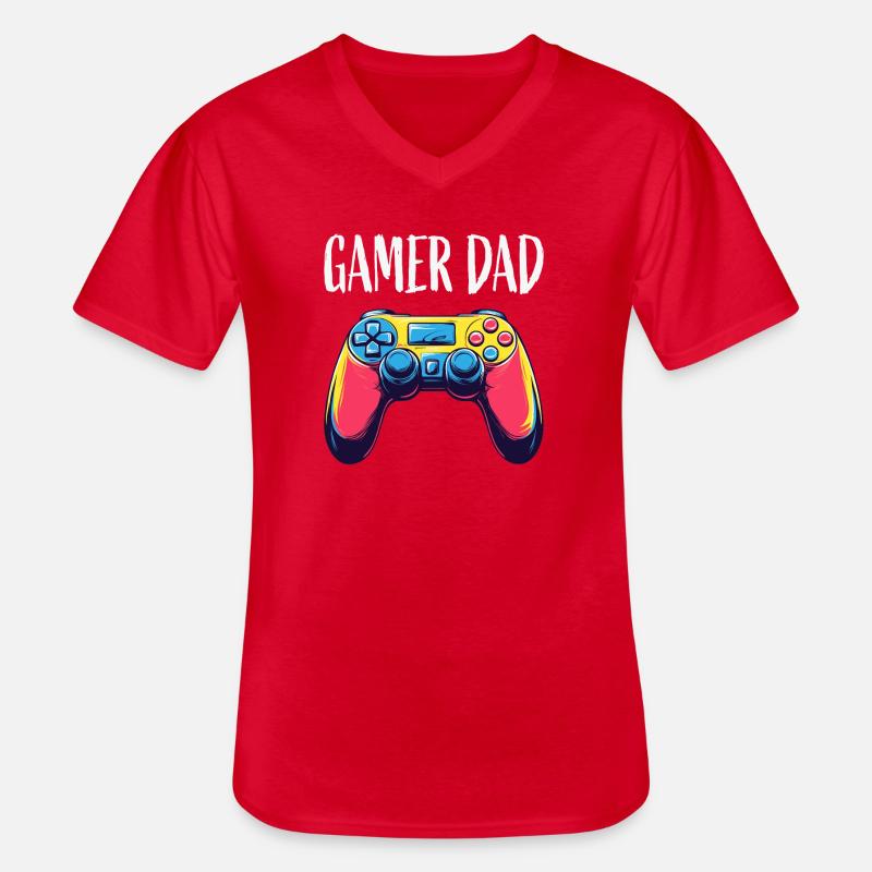 Gamer Dad Neon Controller - Männer-T-Shirt mit V-Ausschnitt - Rot