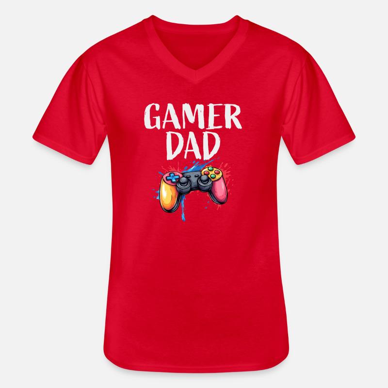 Gamer Papa Controller Splash - Männer-T-Shirt mit V-Ausschnitt - Rot