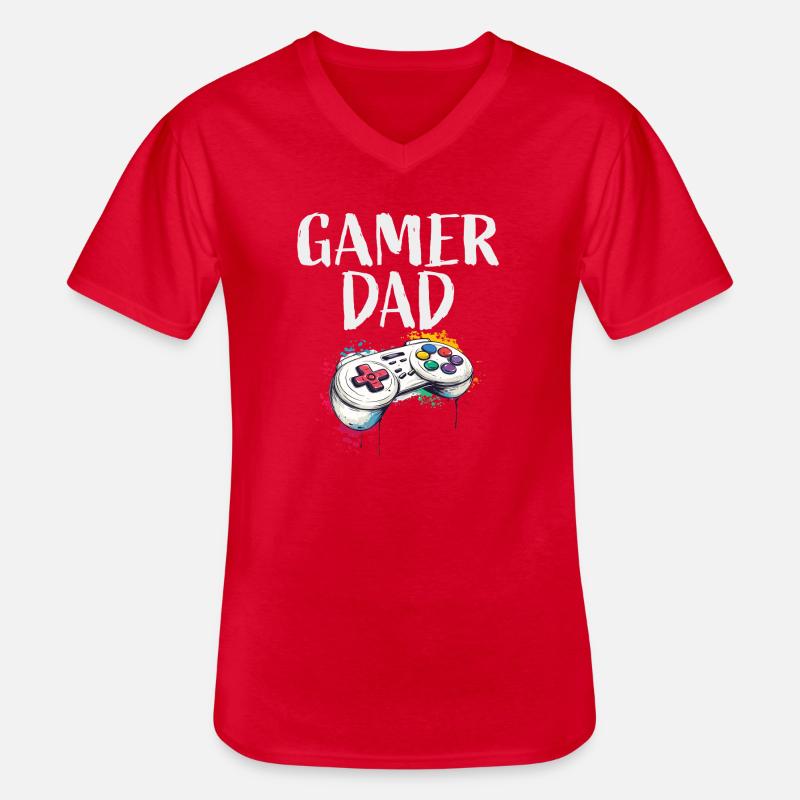 Gamer Dad Controller Kunst - Männer-T-Shirt mit V-Ausschnitt - Rot