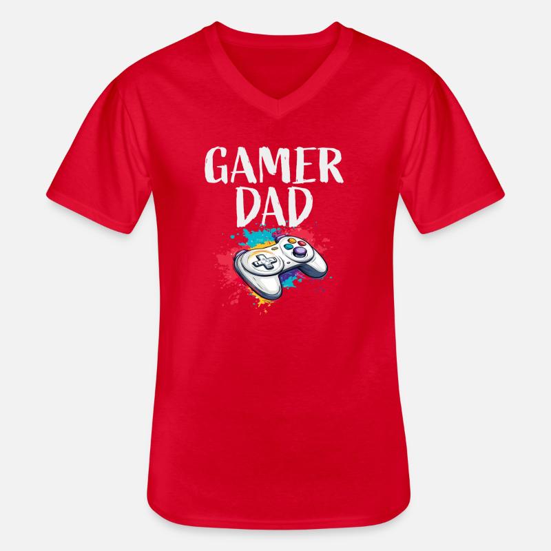 Gamer Dad Controller - Männer-T-Shirt mit V-Ausschnitt - Rot