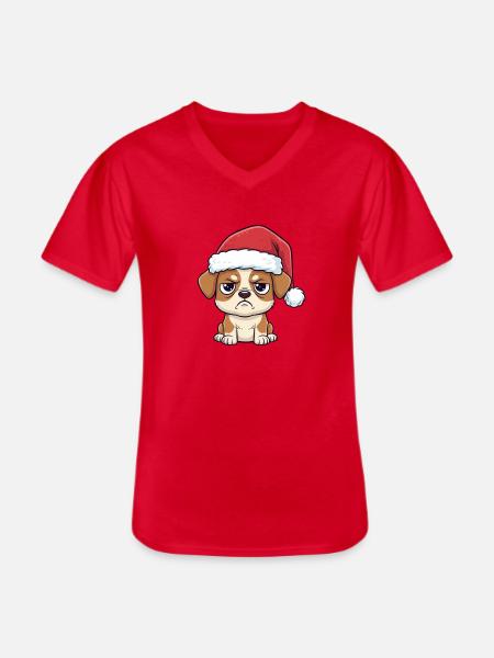 Sød gnaven hund med hat – juletegnefilm - Klassisk herre T-shirt med V-udskæring - rød