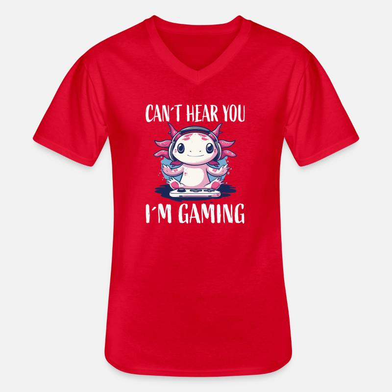 Gaming Axolotl mit Headset - Männer-T-Shirt mit V-Ausschnitt - Rot