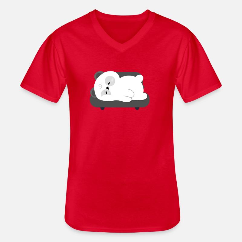 Müder Panda schläft auf dem Sofa - Männer-T-Shirt mit V-Ausschnitt - Rot