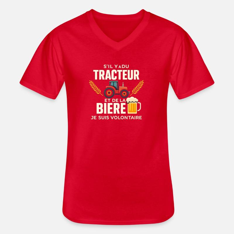 Traktor- und Bierfreiwilliger - Männer-T-Shirt mit V-Ausschnitt - Rot