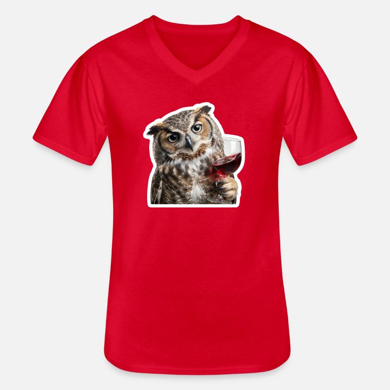 Weise Eule beim gemuetlichen Weinabend - Männer-T-Shirt mit V-Ausschnitt - Rot