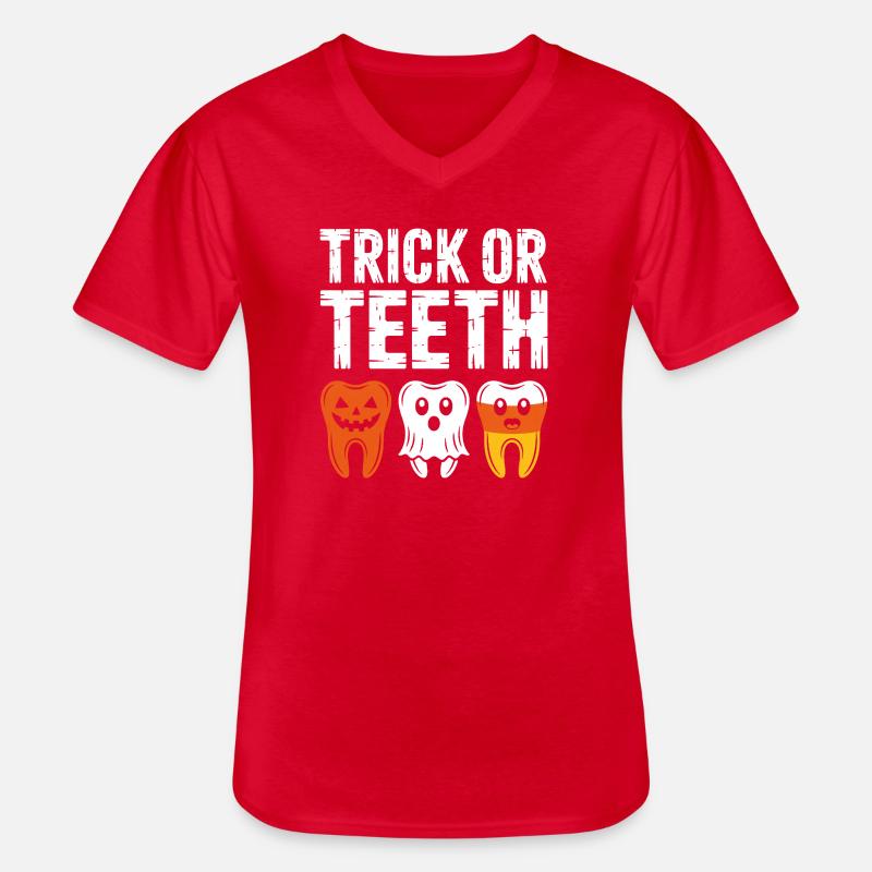 Trick oder Teeth Halloween-T-Shirt - Männer-T-Shirt mit V-Ausschnitt - Rot