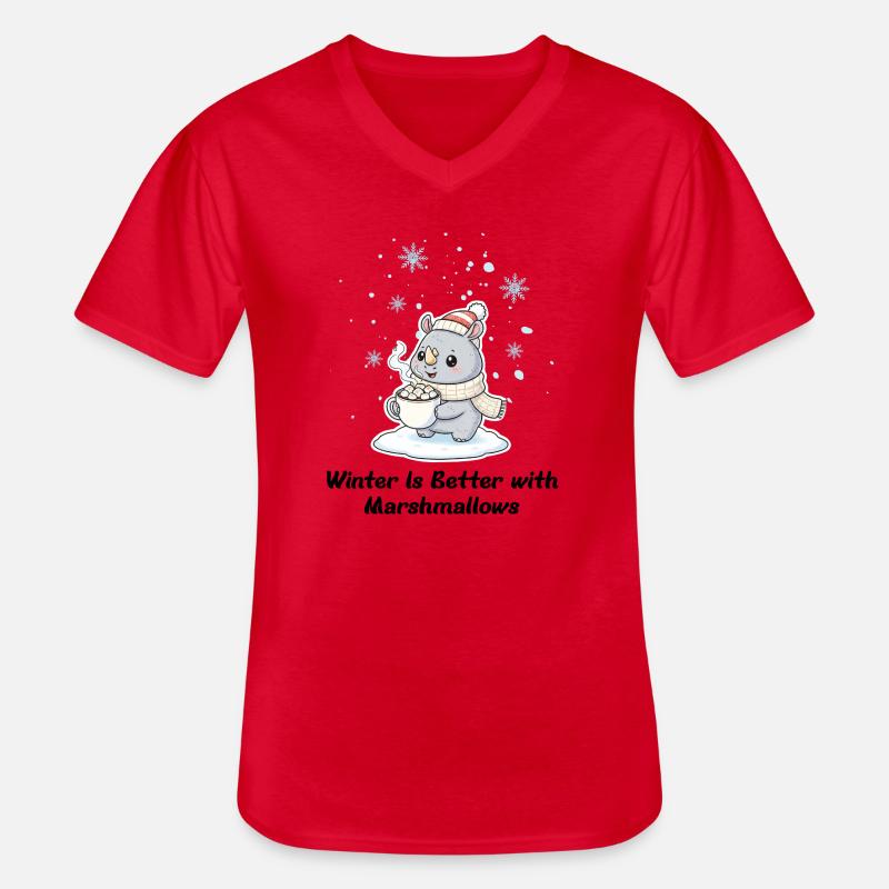 Winter Nashorn - Marshmallows & Kakao Geschenk - Männer-T-Shirt mit V-Ausschnitt - Rot