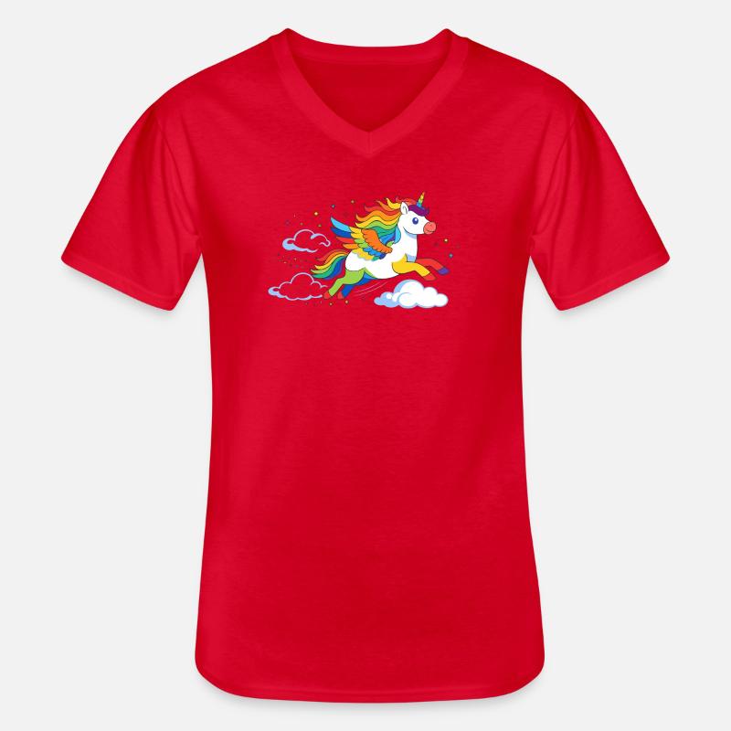 Fliegendes Regenbogen Einhorn – Magisches Motiv - Männer-T-Shirt mit V-Ausschnitt - Rot