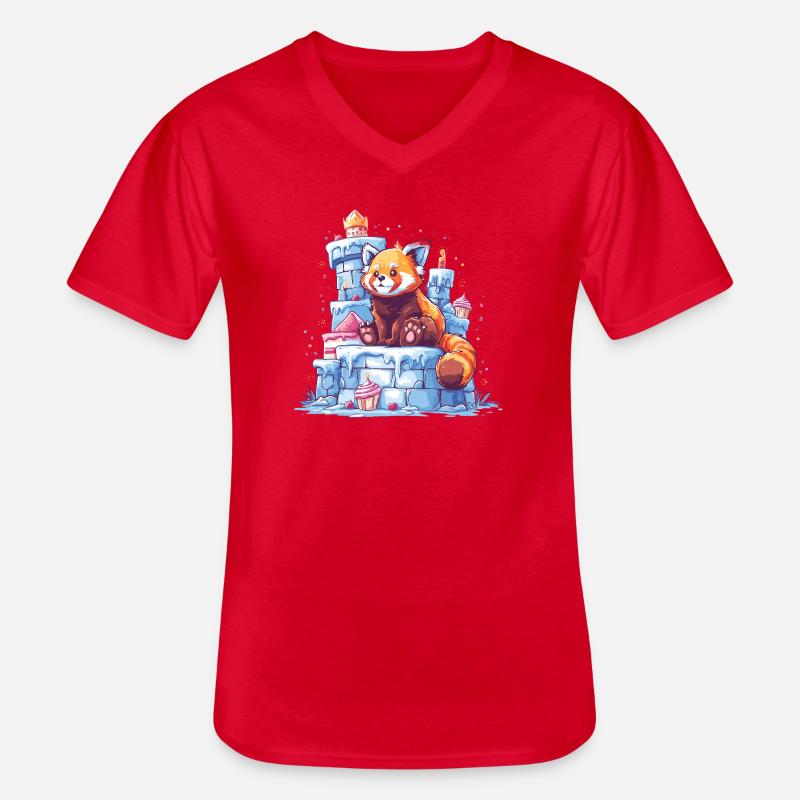 Roter Panda auf Eisburg - Männer-T-Shirt mit V-Ausschnitt - Rot