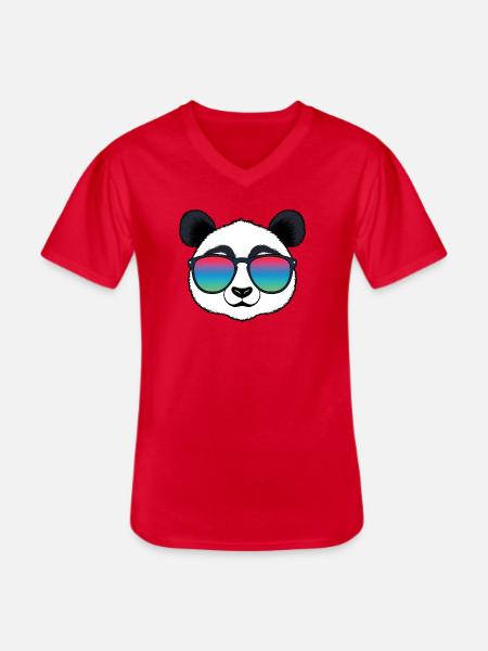 Panda Rainbow Sunglasses - Men's V-Neck T-Shirt - red
