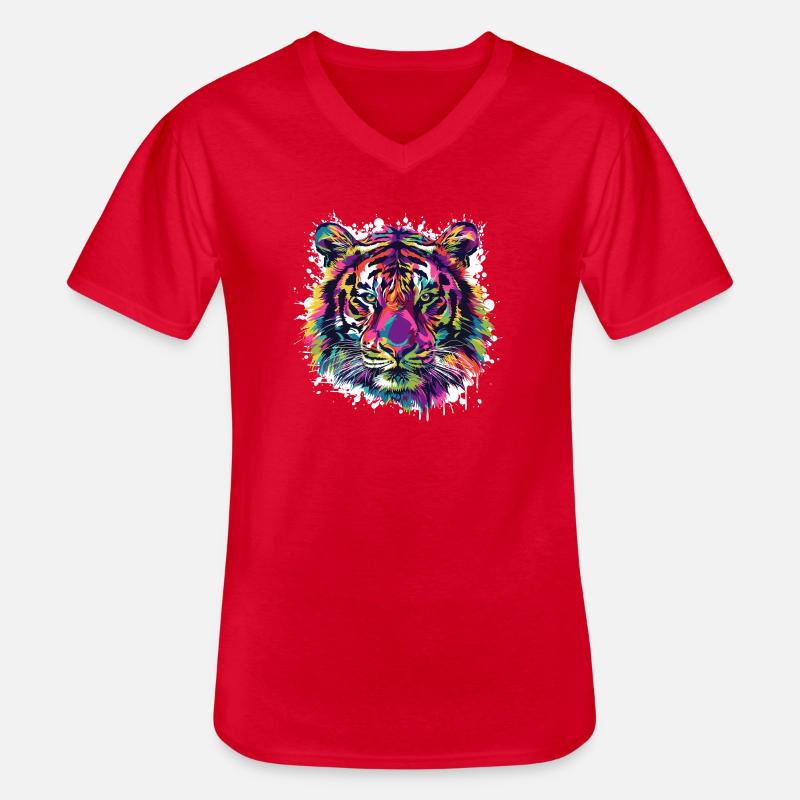 Tiger Tier Farbklecks - Männer-T-Shirt mit V-Ausschnitt - Rot
