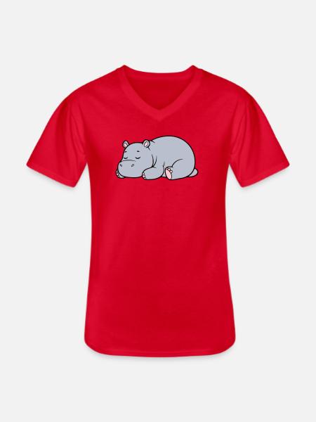Sleeping Hippopotamus Tired Lazy Vector - Men's V-Neck T-Shirt - red