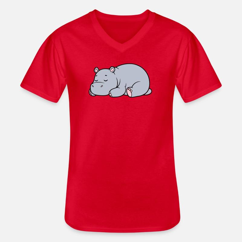 Schlafendes Nilpferd Müde Faul Vektor - Männer-T-Shirt mit V-Ausschnitt - Rot