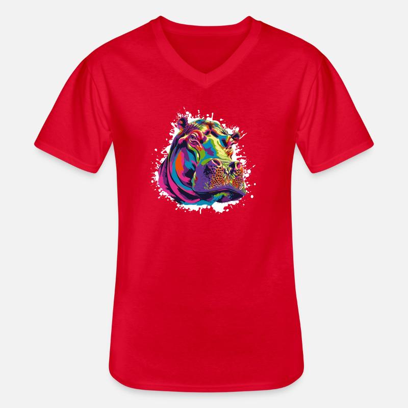 Nilpferd Kunst Comic - Männer-T-Shirt mit V-Ausschnitt - Rot