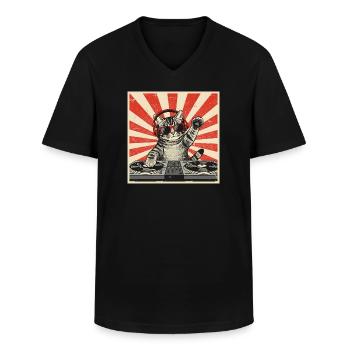 Katzen-DJ Retro Pop Art - Männer-T-Shirt mit V-Ausschnitt - Schwarz - Vorne - AI Model Male 178 dark (178cm)