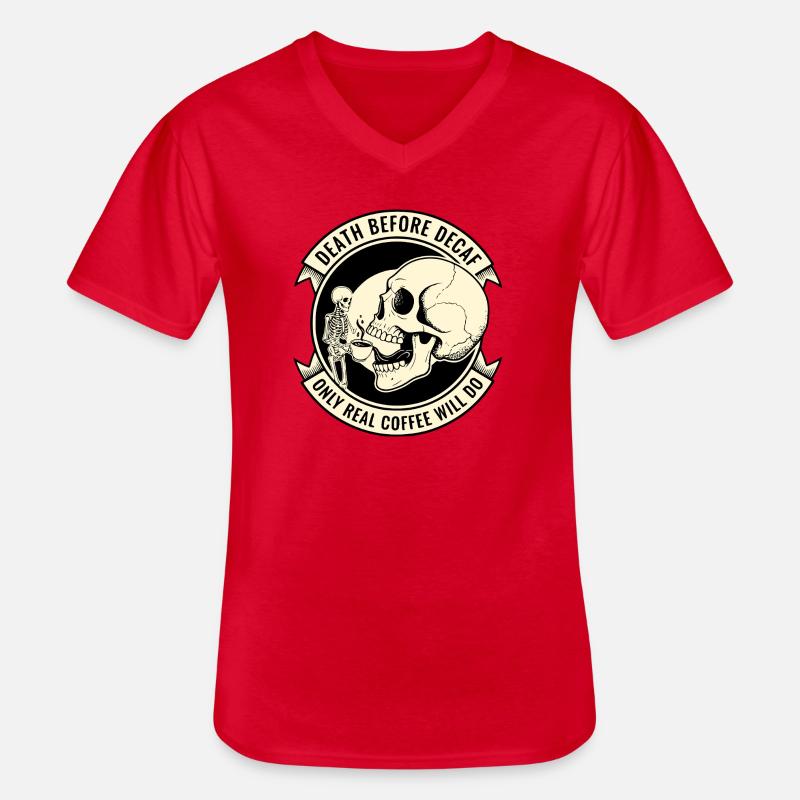 Death Before Decaf Skull Kaffee - Männer-T-Shirt mit V-Ausschnitt - Rot