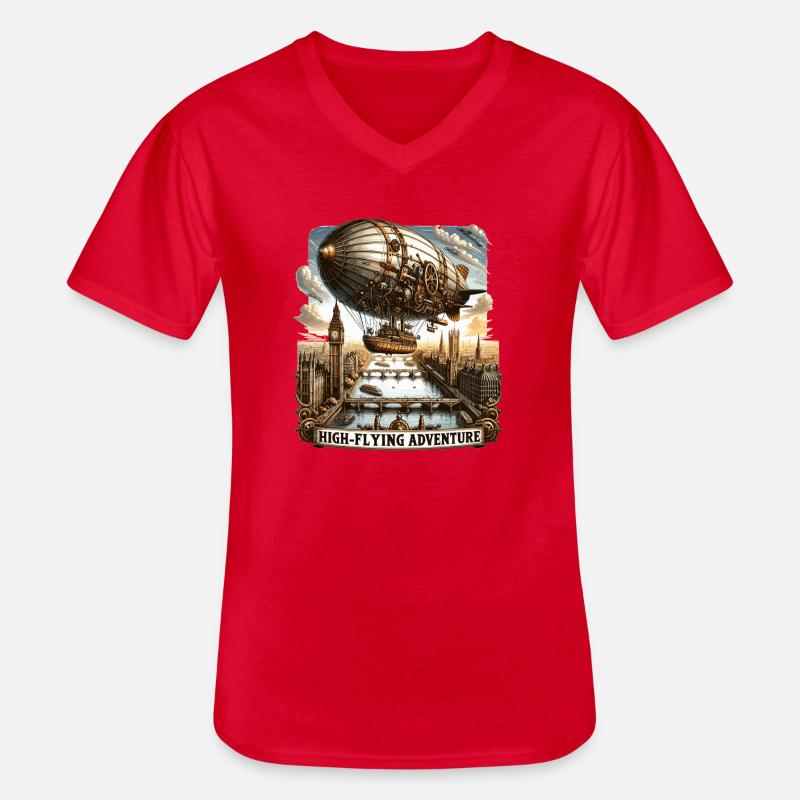 Hochfliegendes Luftschiff über Londons Horizont - Männer-T-Shirt mit V-Ausschnitt - Rot