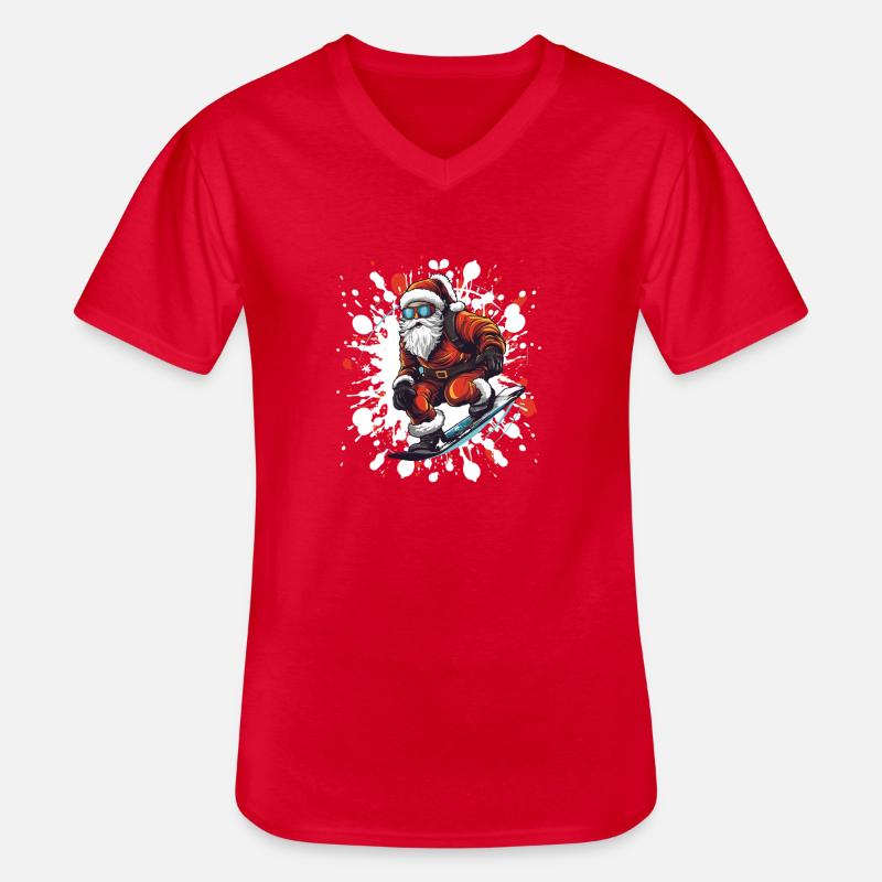 Weihnachtsmann Snowboard - Männer-T-Shirt mit V-Ausschnitt - Rot