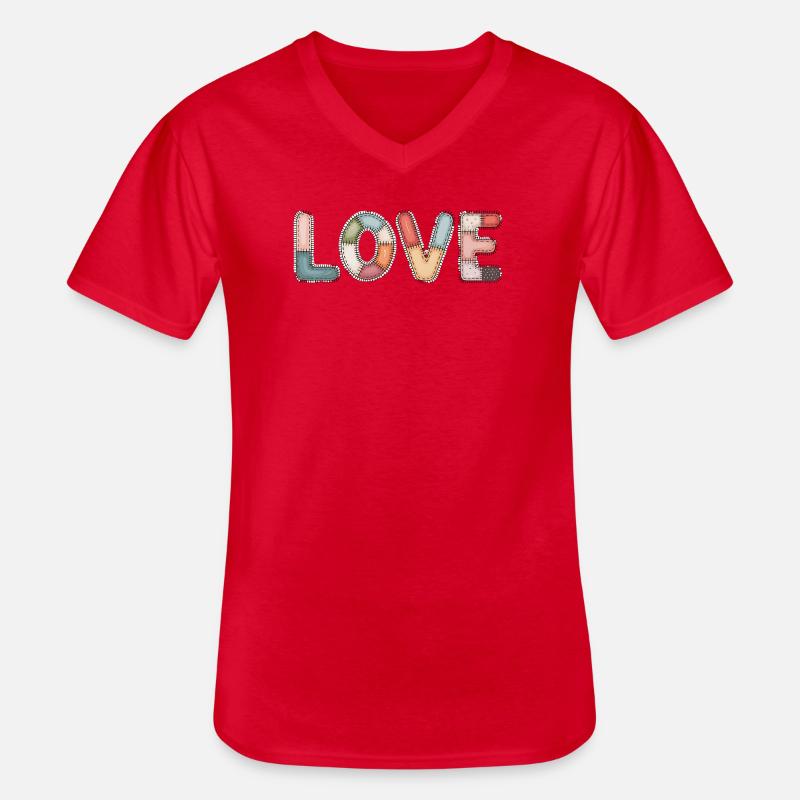 Love Patchwork Nähen Handarbeit Design - Männer-T-Shirt mit V-Ausschnitt - Rot