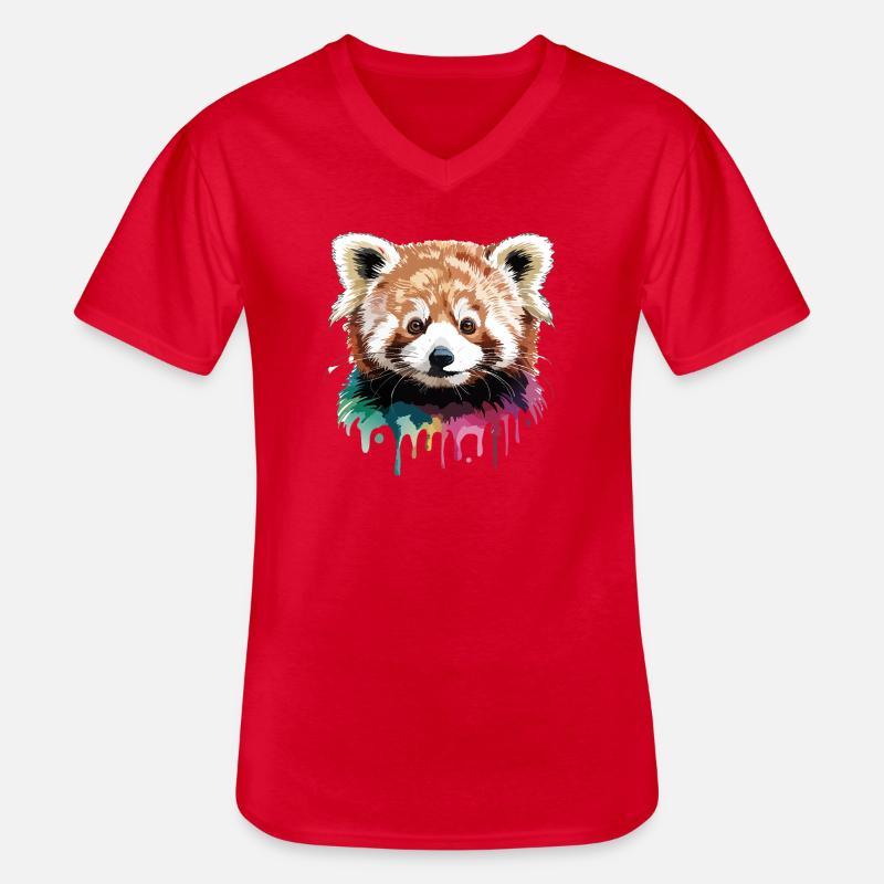 Roter Panda Kopf Farbkunst - Männer-T-Shirt mit V-Ausschnitt - Rot