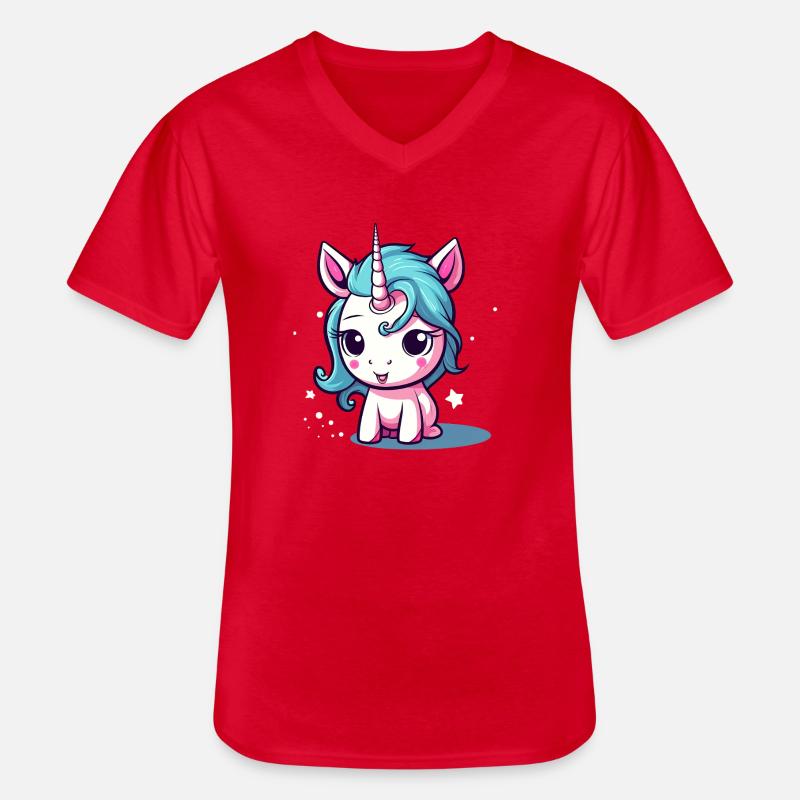 Blauhaariges Einhornchen Sticker - Männer-T-Shirt mit V-Ausschnitt - Rot