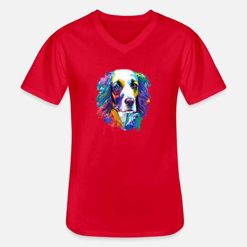 Englischer Springer Spaniel Bunte Spritzkunst - Männer-T-Shirt mit V-Ausschnitt - Rot