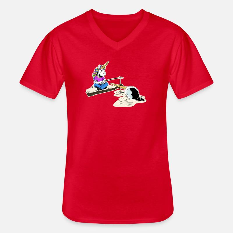 Einhorn und Narwal - Männer-T-Shirt mit V-Ausschnitt - Rot