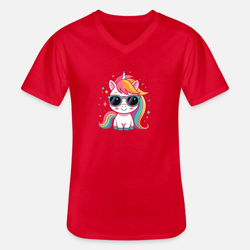 Regenbogen-Einhorn-Sonnenbrille - Männer-T-Shirt mit V-Ausschnitt - Rot