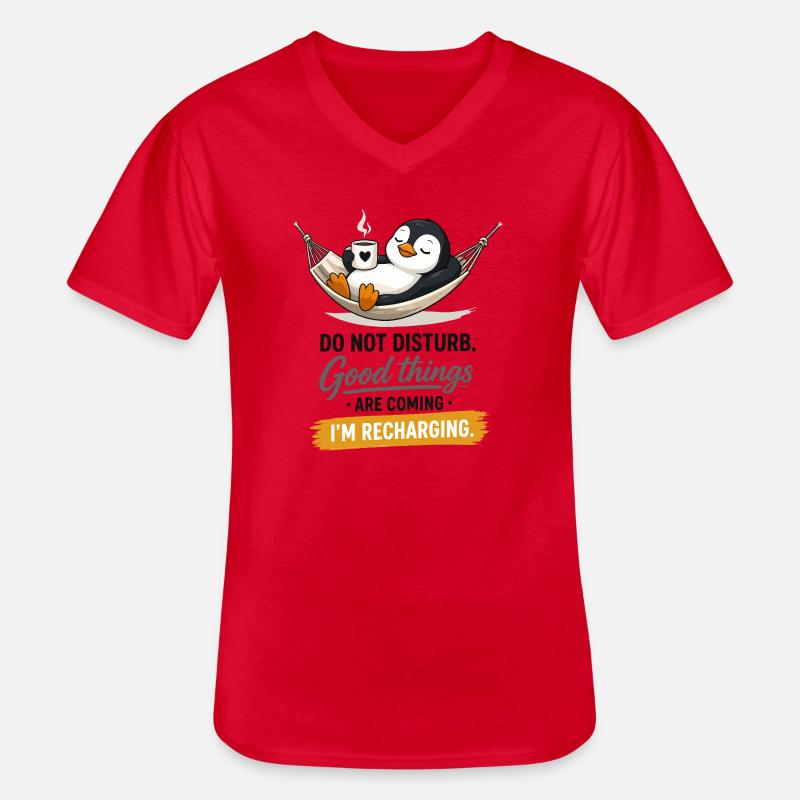 Penguin Recharging Hammock - Men's V-Neck T-Shirt - red