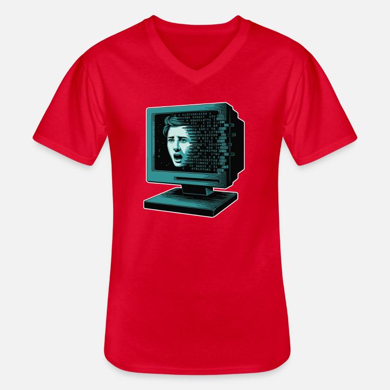 Retro-Computer Schrecken-  Retroglitch KI - Männer-T-Shirt mit V-Ausschnitt - Rot