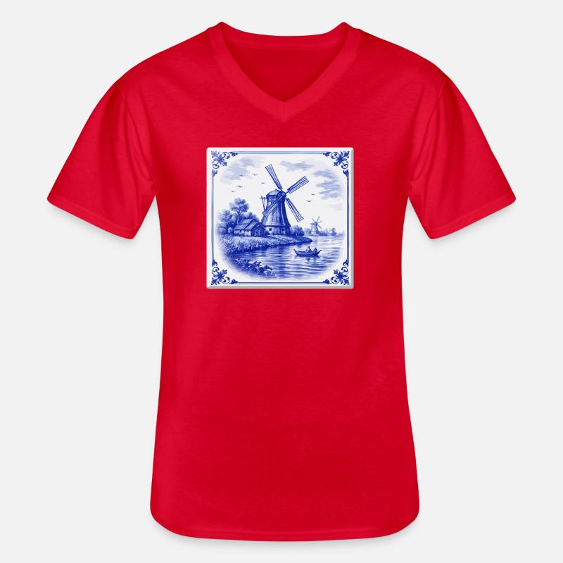 Delfter Windmühle am See - Männer-T-Shirt mit V-Ausschnitt - Rot