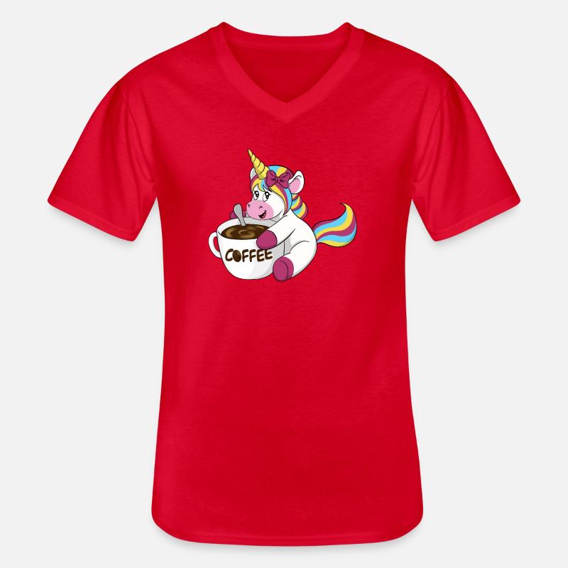 Kaffee Einhorn - Männer-T-Shirt mit V-Ausschnitt - Rot