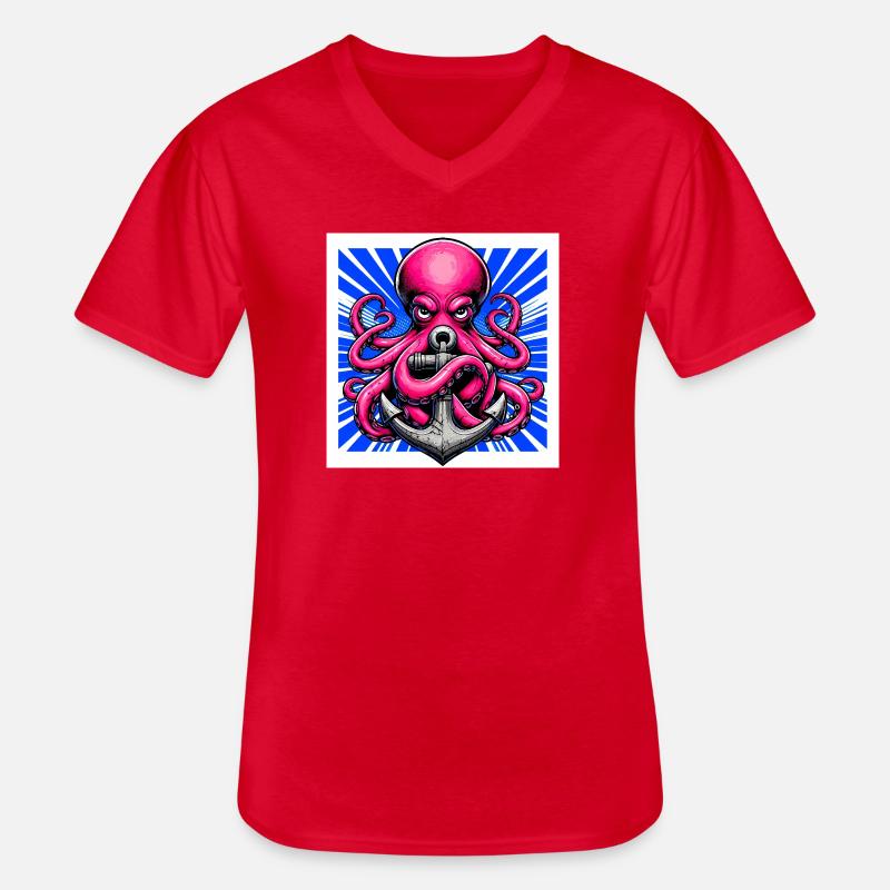 Oktopus umarmt einen Anker - Männer-T-Shirt mit V-Ausschnitt - Rot