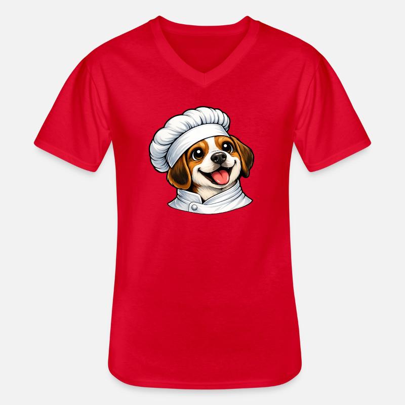 Cucina animata Beagle allegra - Maglietta da uomo classica con scollo a V - rosso