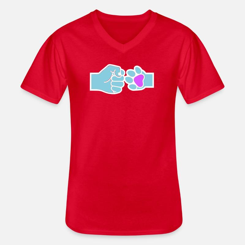 Faust Pfote Check Mensch Tier Team - Männer-T-Shirt mit V-Ausschnitt - Rot