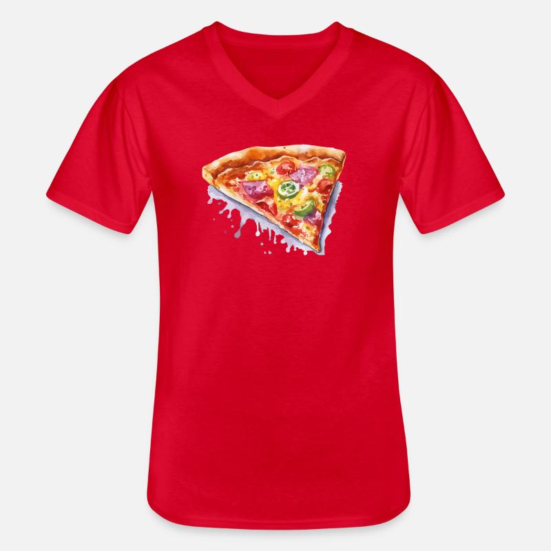 Pizza - Maglietta da uomo classica con scollo a V - rosso
