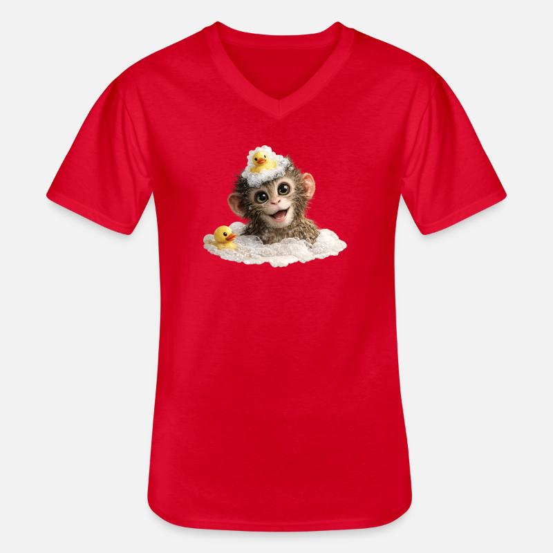 Badezeit-Affenchen mit Badeente - Männer-T-Shirt mit V-Ausschnitt - Rot