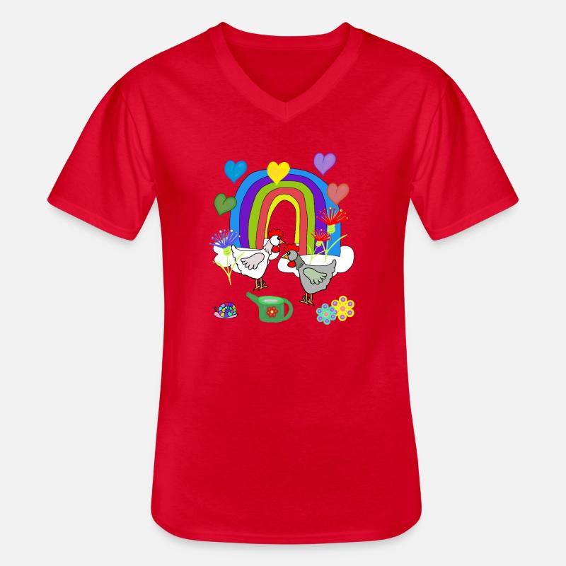 Kinder Fantasy Regenbogen Blumen Hühner  - Männer-T-Shirt mit V-Ausschnitt - Rot
