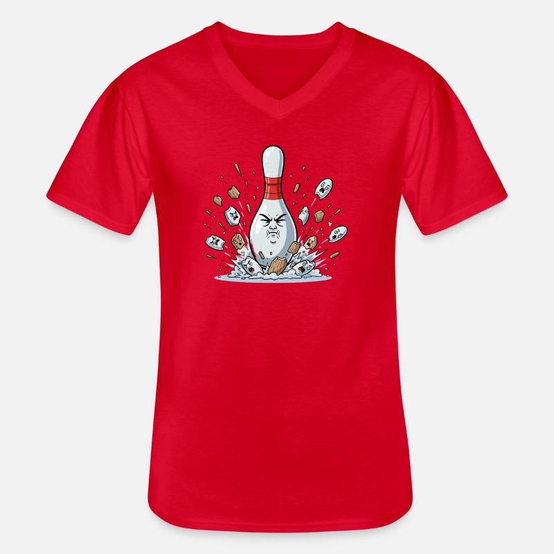 Exploding Bowling Pin Cartoon - Men's V-Neck T-Shirt - red