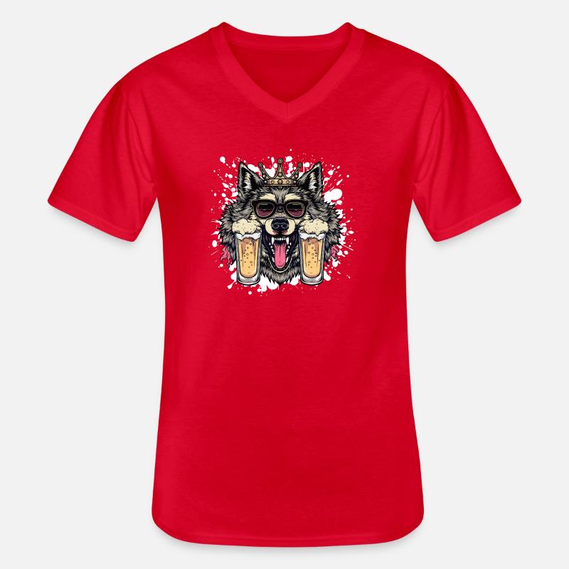 Wolf Bier Lustig - Männer-T-Shirt mit V-Ausschnitt - Rot