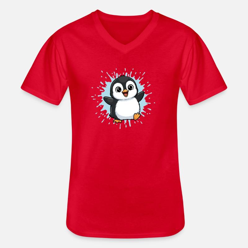 Kunterbunter Pinguin Splash - Männer-T-Shirt mit V-Ausschnitt - Rot