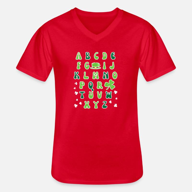 Irisches Alphabet-Kleeblatt-Design - Männer-T-Shirt mit V-Ausschnitt - Rot