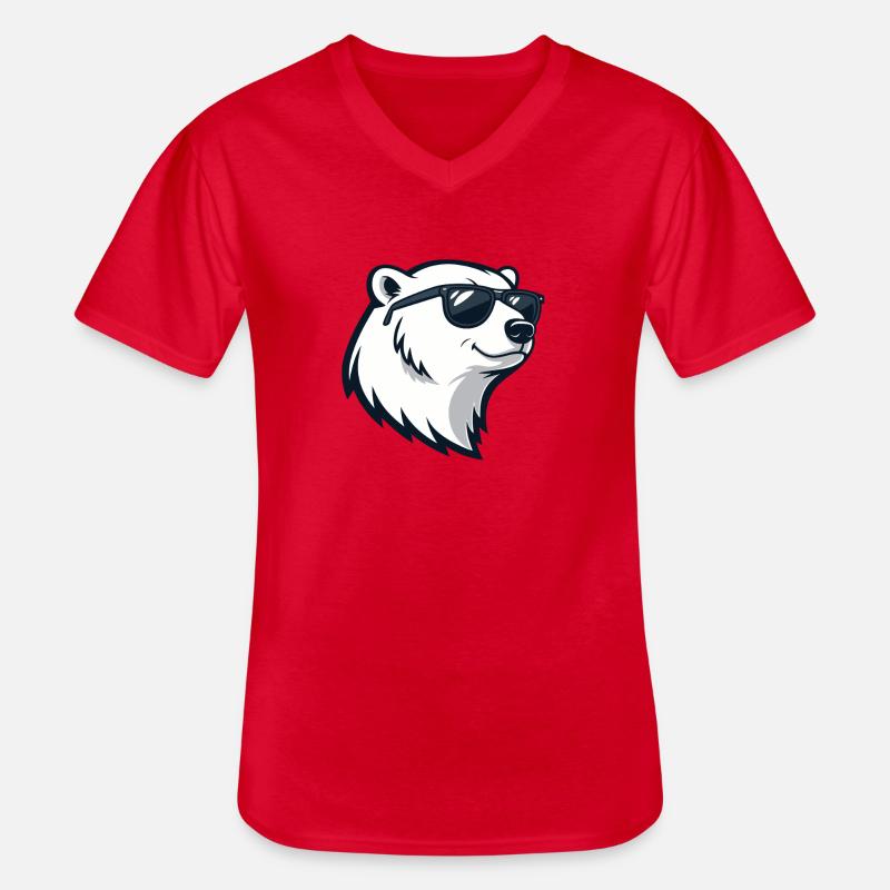 Eisbär mit Brille - Männer-T-Shirt mit V-Ausschnitt - Rot