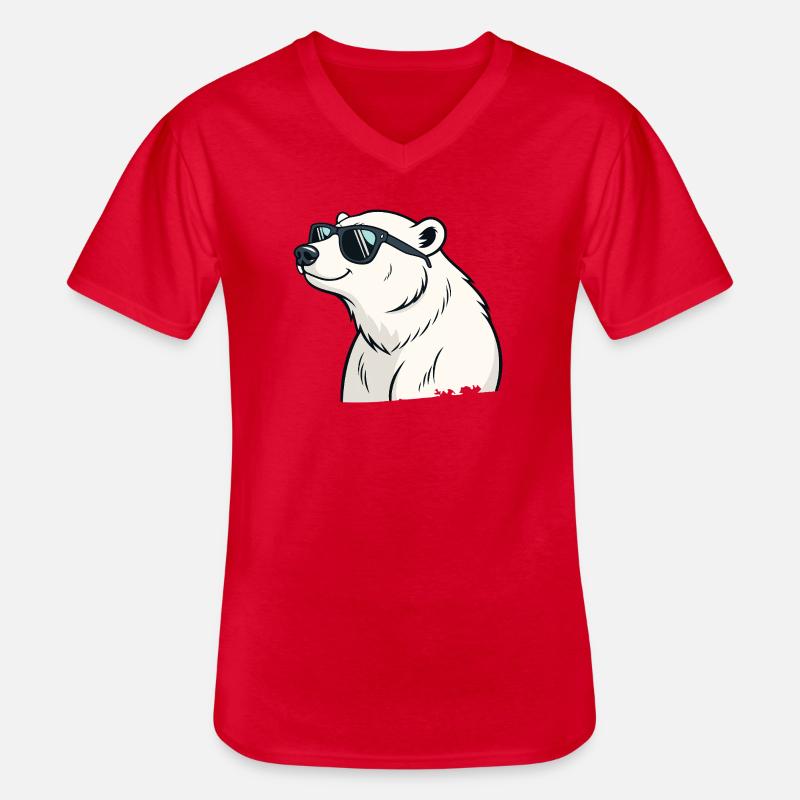 Cooler Eisbär mit Brille - Männer-T-Shirt mit V-Ausschnitt - Rot