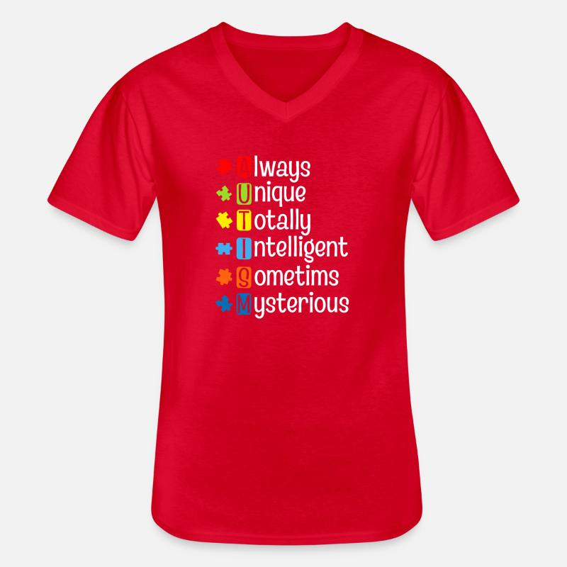 Autism Puzzle Pride: Einzigartige Köpfe - Männer-T-Shirt mit V-Ausschnitt - Rot