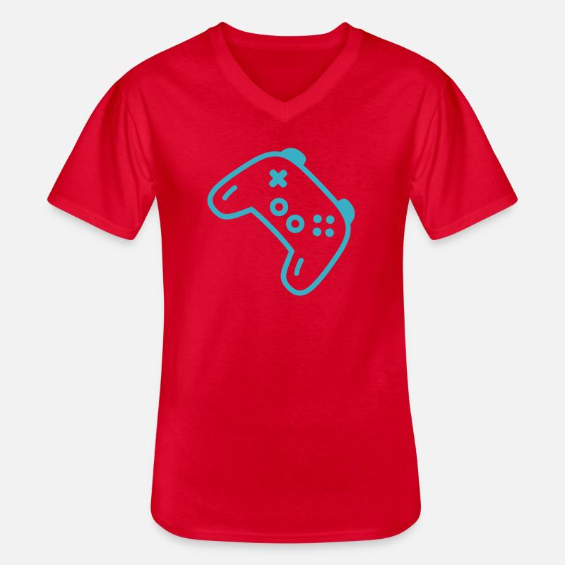 Türkise Controller-Silhouette - Männer-T-Shirt mit V-Ausschnitt - Rot