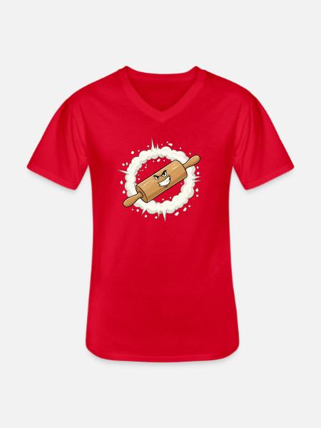 Angry Rolling Pin Cartoon - Men's V-Neck T-Shirt - red