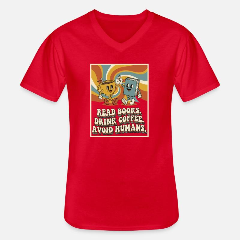 Introvertiert Leseratte Kaffee Bücher  - Männer-T-Shirt mit V-Ausschnitt - Rot
