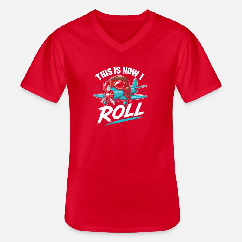 Propellerflugzeug Roll Spruch - Männer-T-Shirt mit V-Ausschnitt - Rot