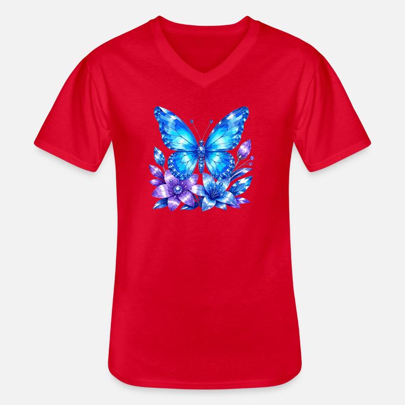 Blauer Schmetterling mit Lavendelblüten - Männer-T-Shirt mit V-Ausschnitt - Rot